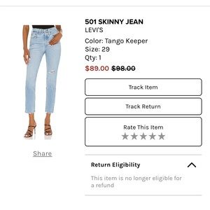 Levi’s size 29 worn once 501 skinny Jean